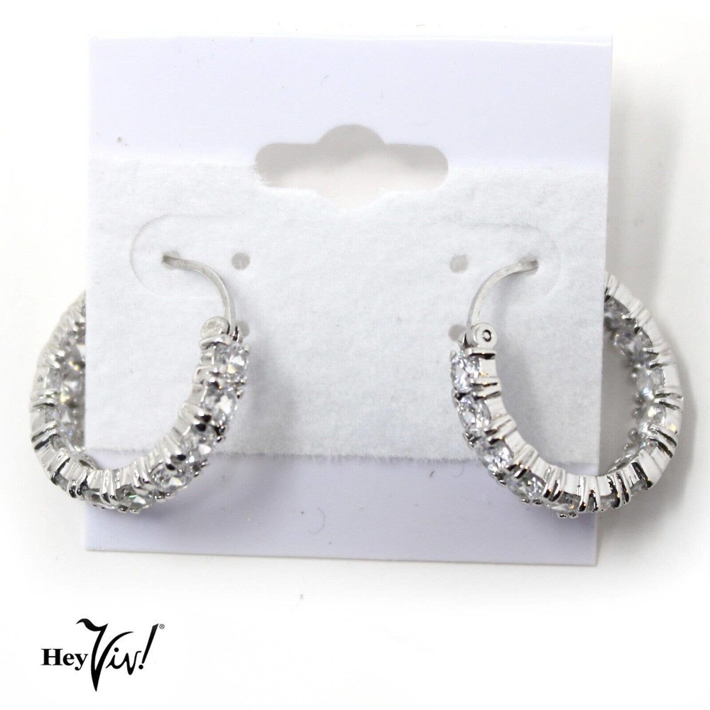 Vintage 80s Hug Style Rhinestone Hoop Pierced Earrings New/Old Stock - Hey Viv